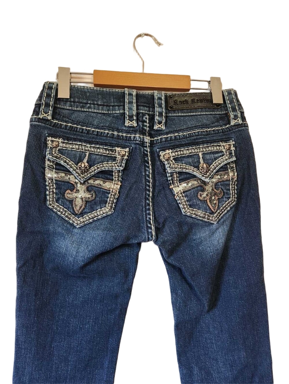 Rock Revival Roux B400 Bootcut Jeans Y2K McBling Sequin Fleur-De-Lis Sz 27 - Picture 5 of 15